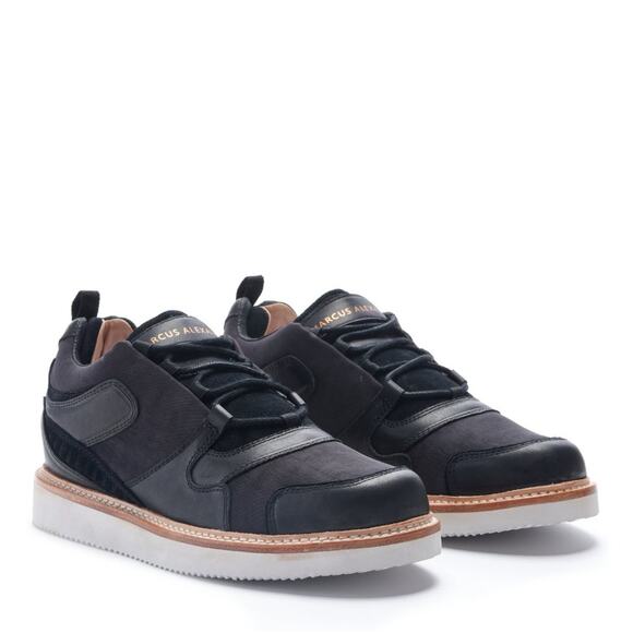 MARCUS ALEXANDER Mens Barlow Low Top Sneakers US 13 EU 46 Black Leather NWOB - Picture 1 of 12